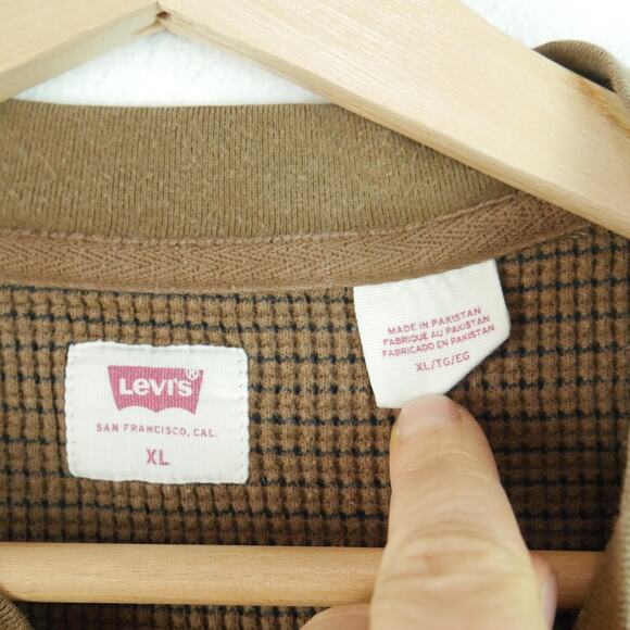 Levis XL Thermal Henley Shirt Waffle Knit Brown Stripe Grunge Skater Y2K Style - Picture 3 of 5